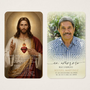 Spanish Sacred Heart Catholic Memorial Prayer Card