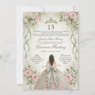 Spanish Sage Pink Elegant Floral 15th Birthday Invitation