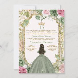 Spanish Sage Pink & Gold 15 Años Princess Birthday Invitation
