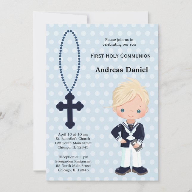 Spanish Sailor First Communion boy Invitation (Front)