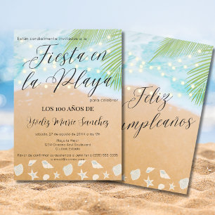 Spanish Sandy Beach Lights 100th Birthday Party Invitation