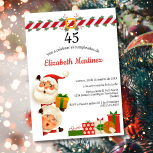 Spanish Santa & Mrs Claus Christmas 45th Birthday Invitation