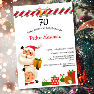 Spanish Santa & Mrs Claus Christmas 70th Birthday  Invitation