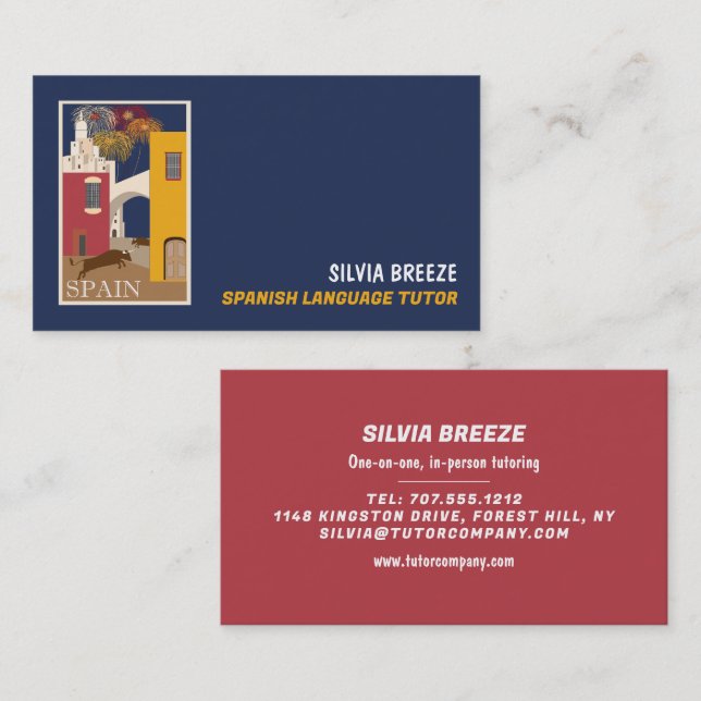 Spanish Scene, Spanish Language Tutor, Teacher Business Card (Front/Back)