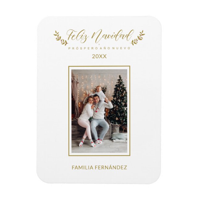 Spanish Simple Elegant Chic Christmas Photo Family Magnet (Vertical)
