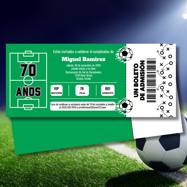 Spanish Soccer Game Ticket for 70th Birthday Party Invitation (Creator Uploaded)