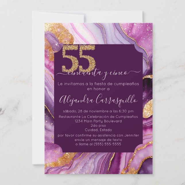 Spanish Sophisticated Agate 55th Birthday Party Invitation (Front)