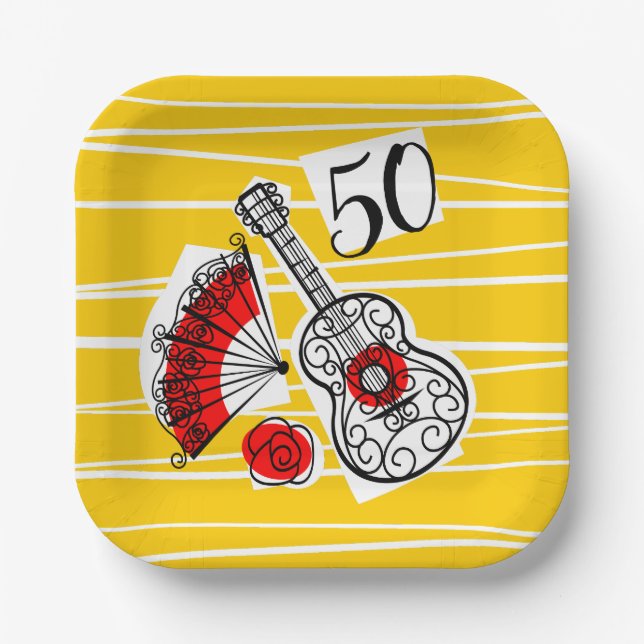 Spanish Souvenirs 50 Age square paper plate (Front)