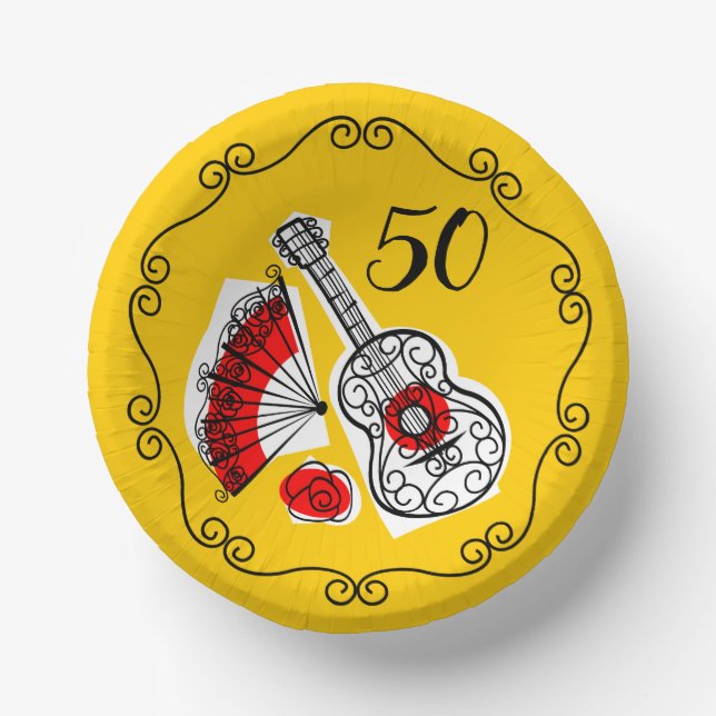 Spanish Souvenirs Border 50 Age Paper Plate (Front)