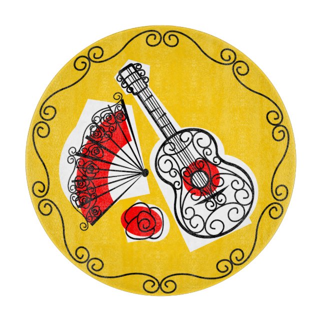 Spanish Souvenirs Border cutting board round (Front)