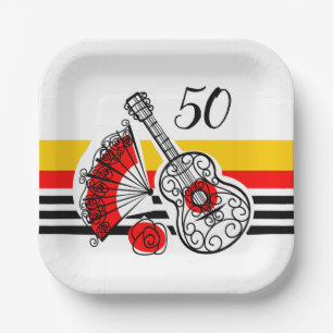 Spanish Souvenirs Classic Stripe 50 Age square Paper Plate