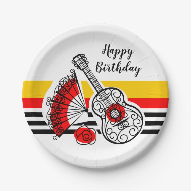 Spanish Souvenirs Classic Stripe Birthday Paper Plate (Front)