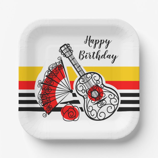 Spanish Souvenirs Classic Stripe Birthday square Paper Plate (Front)