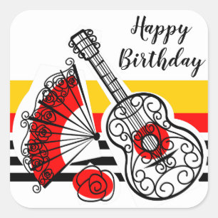 Spanish Souvenirs Classic Stripe Birthday square Square Sticker
