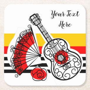 Spanish Souvenirs Classic Stripe Text square Paper Coaster