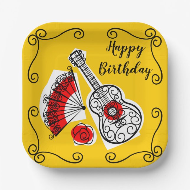 Spanish Souvenirs Corners Birthday square Paper Plate (Front)