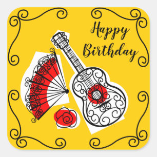 Spanish Souvenirs Corners Birthday sticker square