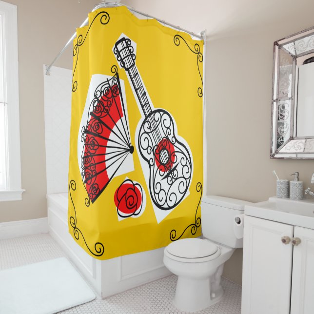 Spanish Souvenirs Corners shower curtain (In Situ)
