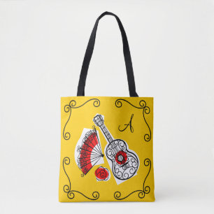 Spanish Souvenirs monogram corners red back Tote Bag