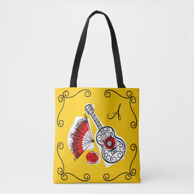 Spanish Souvenirs monogram corners red back Tote Bag (Front)