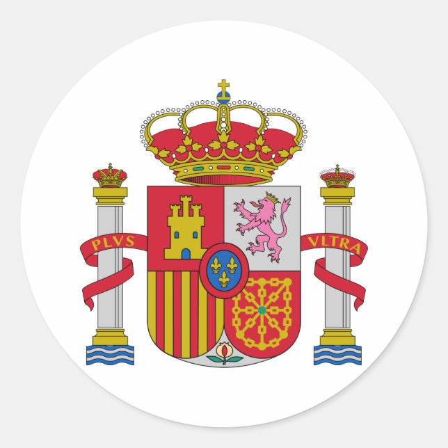 Spanish Spain Official Coat Of Arms Heraldry Symbo Classic Round Sticker (Front)