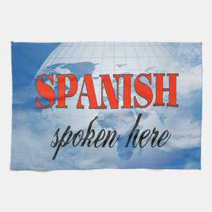 Spanish spoken here cloudy earth tea towel