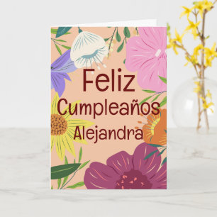 Spanish Spring Garden Large Flowers Happy Birthday Card