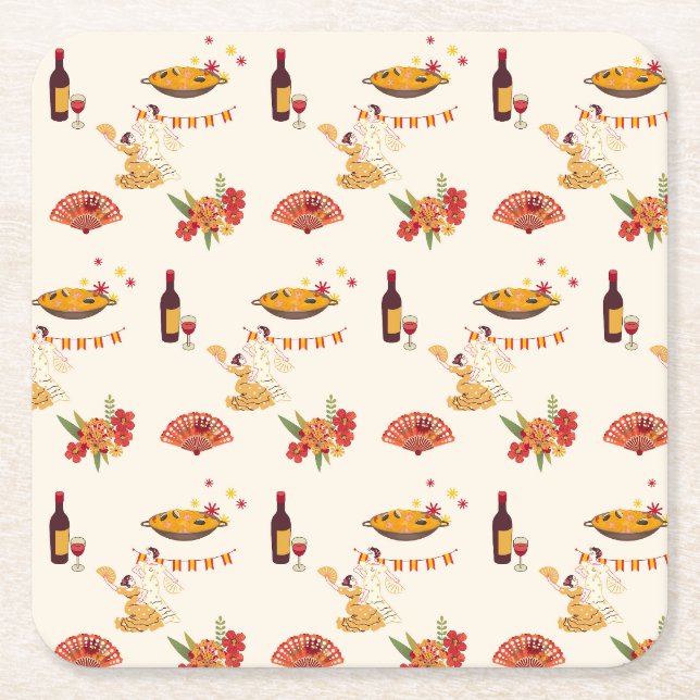 Spanish Style Fiesta Square Paper Coaster (Front)
