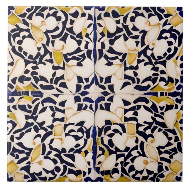 Spanish Style Simulated Mosaic Black and Cream Tile (Front)