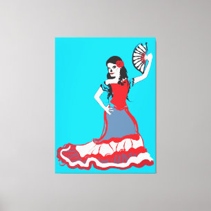spanish sugar skull dancer : bright turquoise canvas print