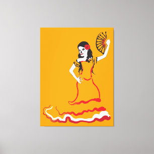 spanish sugar skull dancer : orange canvas print
