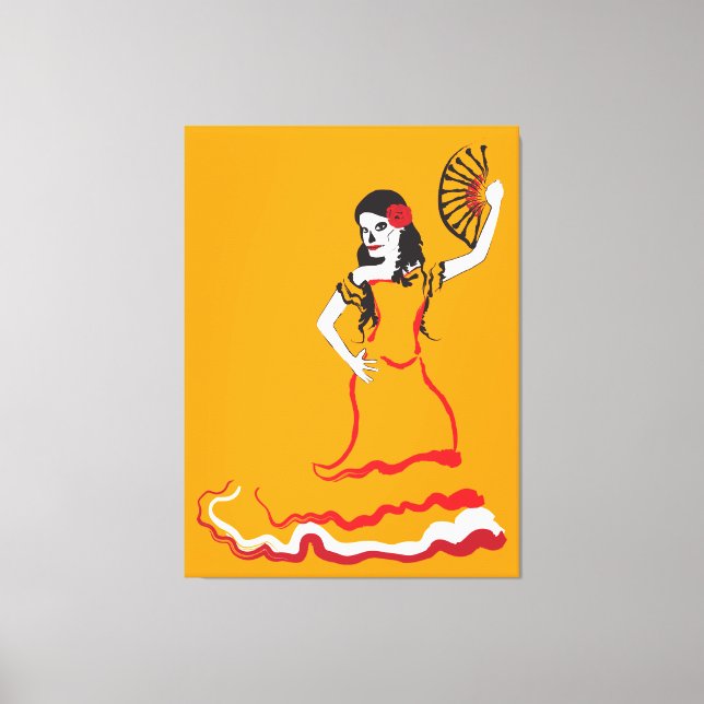 spanish sugar skull dancer : orange canvas print (Front)