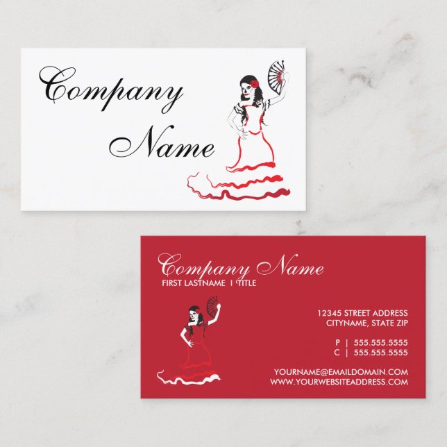 spanish sugar skull dancer : red, black and white business card (Front/Back)