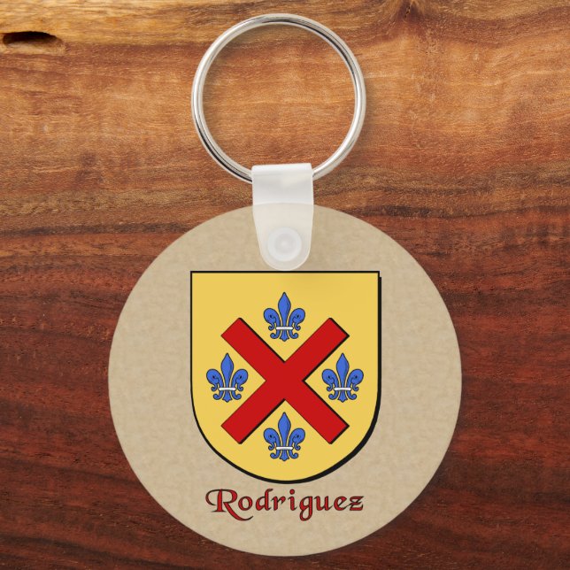 Spanish Surname Rodriguez Historical Shield Key Ring (Front)
