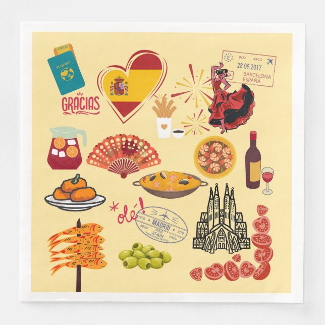 Spanish Symbols Travel Lovers Napkin (Front)