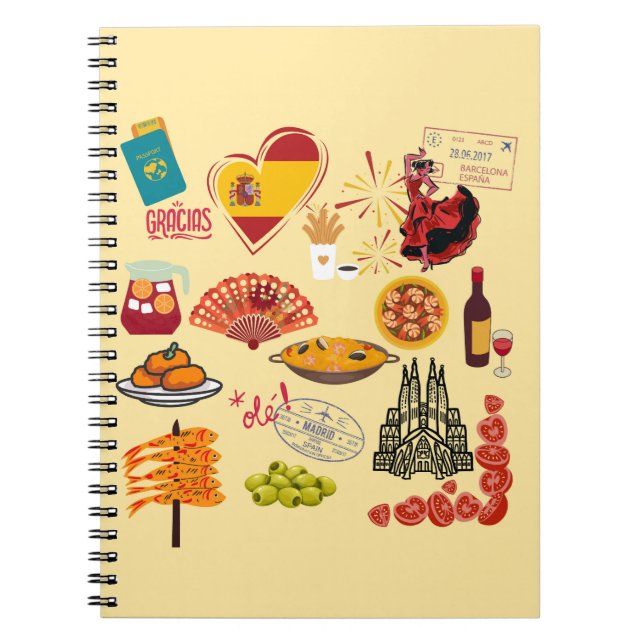  Spanish Symbols Travel Lovers Notebook (Front)