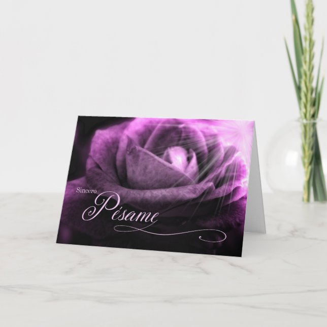Spanish Sympathy Purple Rose Condolences Card (Front)