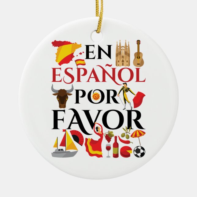 Spanish Teacher En Espanol Por Favour Ceramic Tree Decoration (Front)
