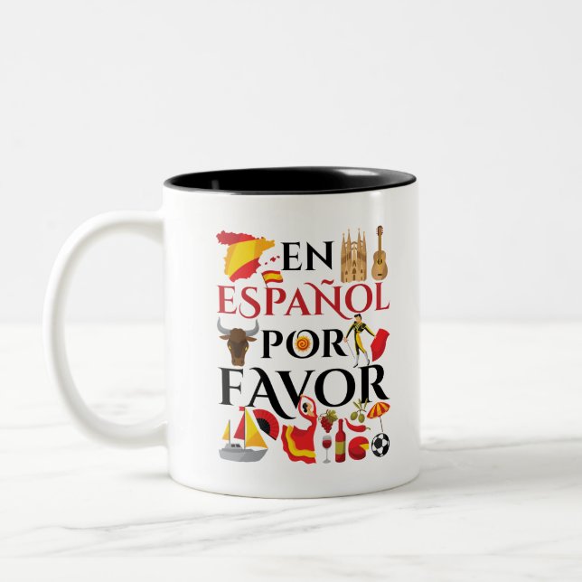 Spanish Teacher En Espanol Por Favour Two-Tone Coffee Mug (Left)