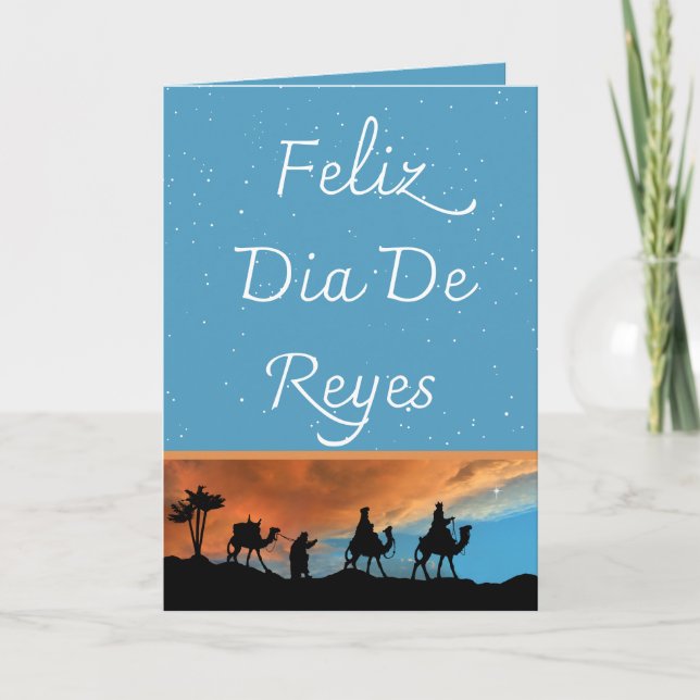 Spanish Three Kings Day Teal Stars Christmas Holiday Card (Front)