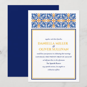 Spanish Tile   Blue Yellow  Mediterranean wedding Invitation
