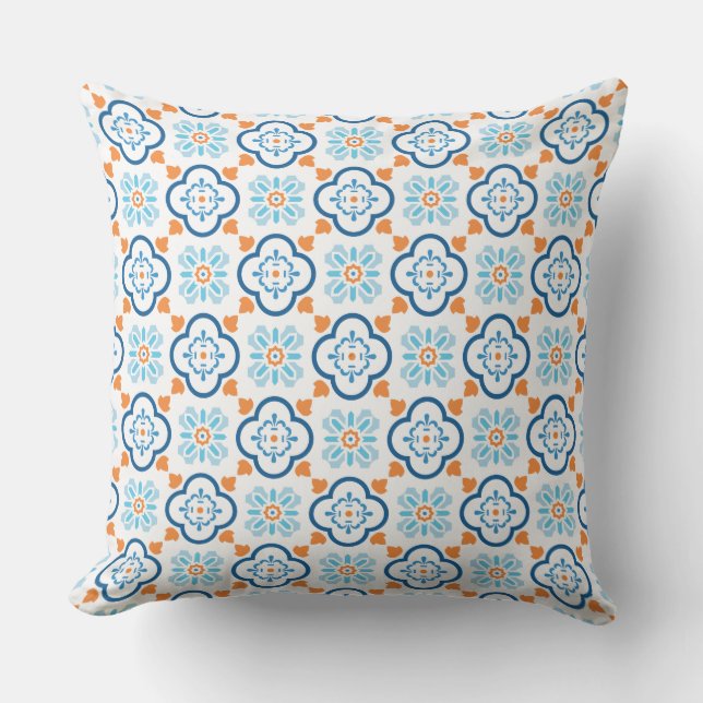 Spanish Tile Mediterranean Blue Orange White Outdo Cushion (Front)