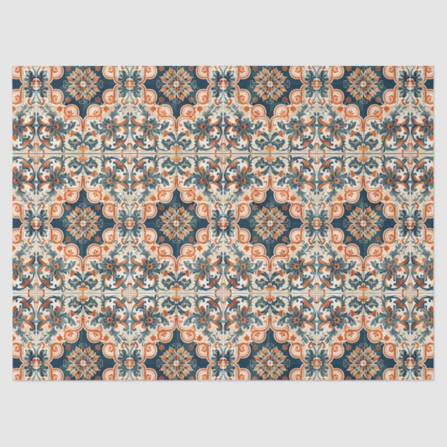 Spanish Tile Pattern Terracotta Talavera Decoupage Tissue Paper (Front)
