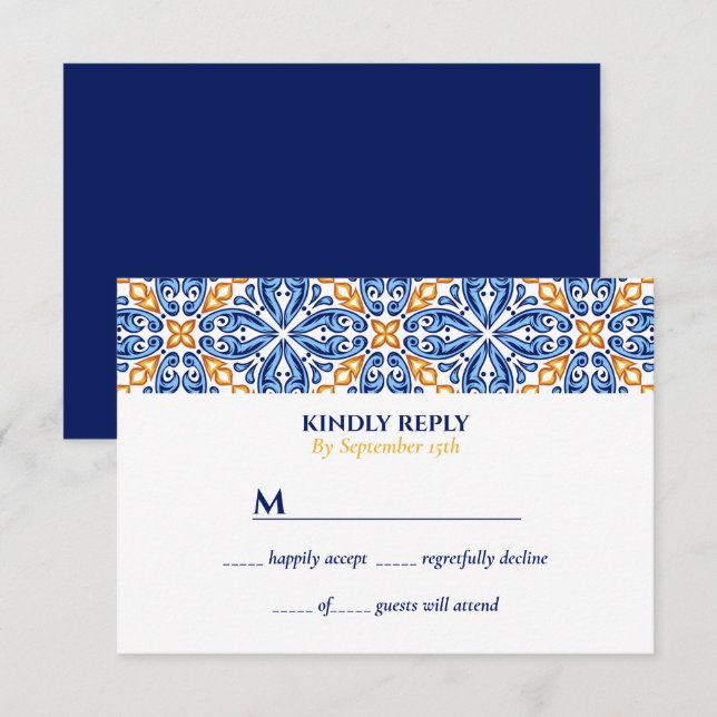 Spanish Tile | Yellow Blue Mediterranean wedding Invitation (Front/Back)