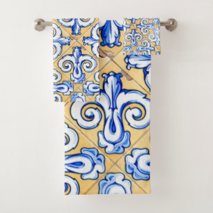 Spanish Tiles - Azulejo Blue, Yellow and White Bath Towel Set
