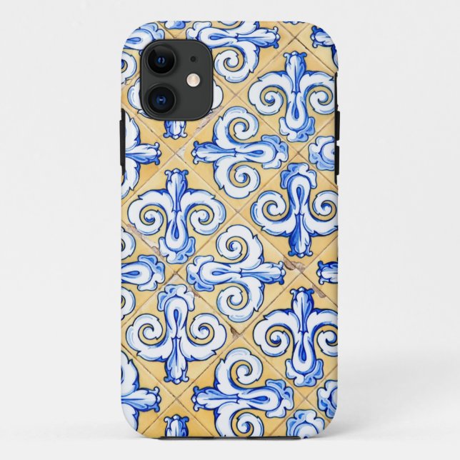 Spanish Tiles - Azulejo Blue, Yellow and White Case-Mate iPhone Case (Back)