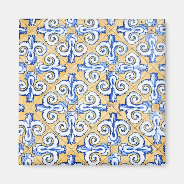 Spanish Tiles - Azulejo Blue, Yellow and White Magnet (Front)