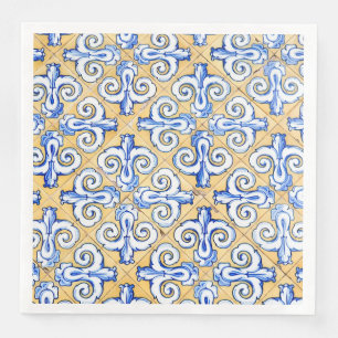 Spanish Tiles - Azulejo Blue, Yellow and White  Napkin