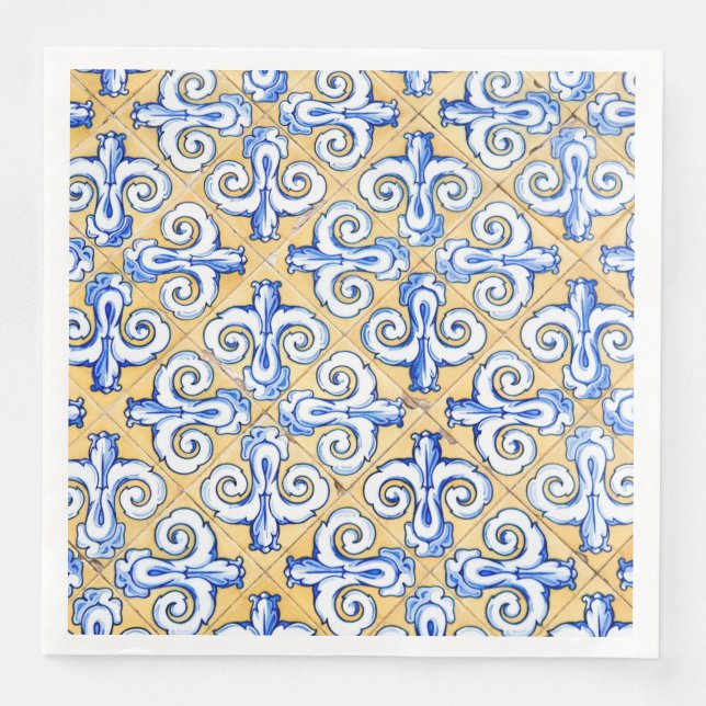 Spanish Tiles - Azulejo Blue, Yellow and White  Napkin (Front)