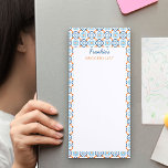 Spanish Tiles Blue Orange Custom Name Grocery List Magnetic Notepad<br><div class="desc">Personalise this magnetic Grocery List and pop it on your fridge. The template is set up ready for you to add your name or your family name, whichever you prefer. This design has a pretty border of Spanish tiles, in shades of blue, white and orange. The pad also has plenty...</div>